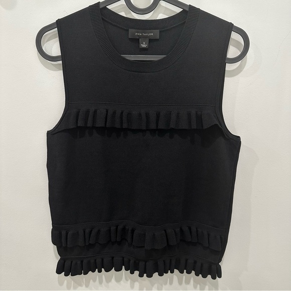 Ann Taylor Ruffle Knit Black Top - Picture 2 of 11